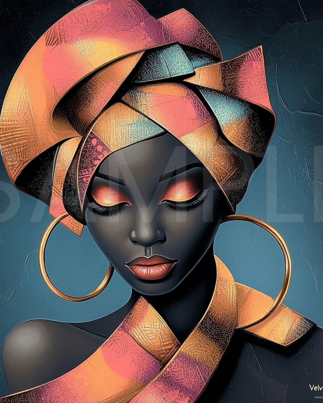 Abstract Silence: Golden Harmony in Profile – Afro-Minimalist Digital Art Print by Velvet’s View - 21154341