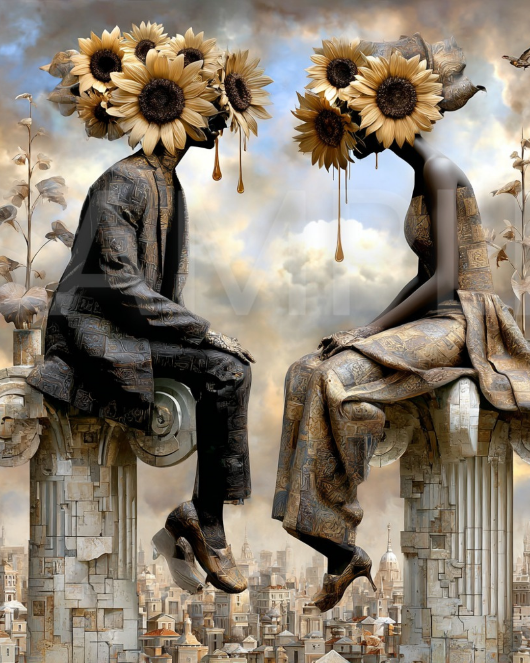 🌻Sunflower Thrones: Afro-Surreal Love & Royalty Digital Art Collection – Velvet’s View Exclusive - 741J26
