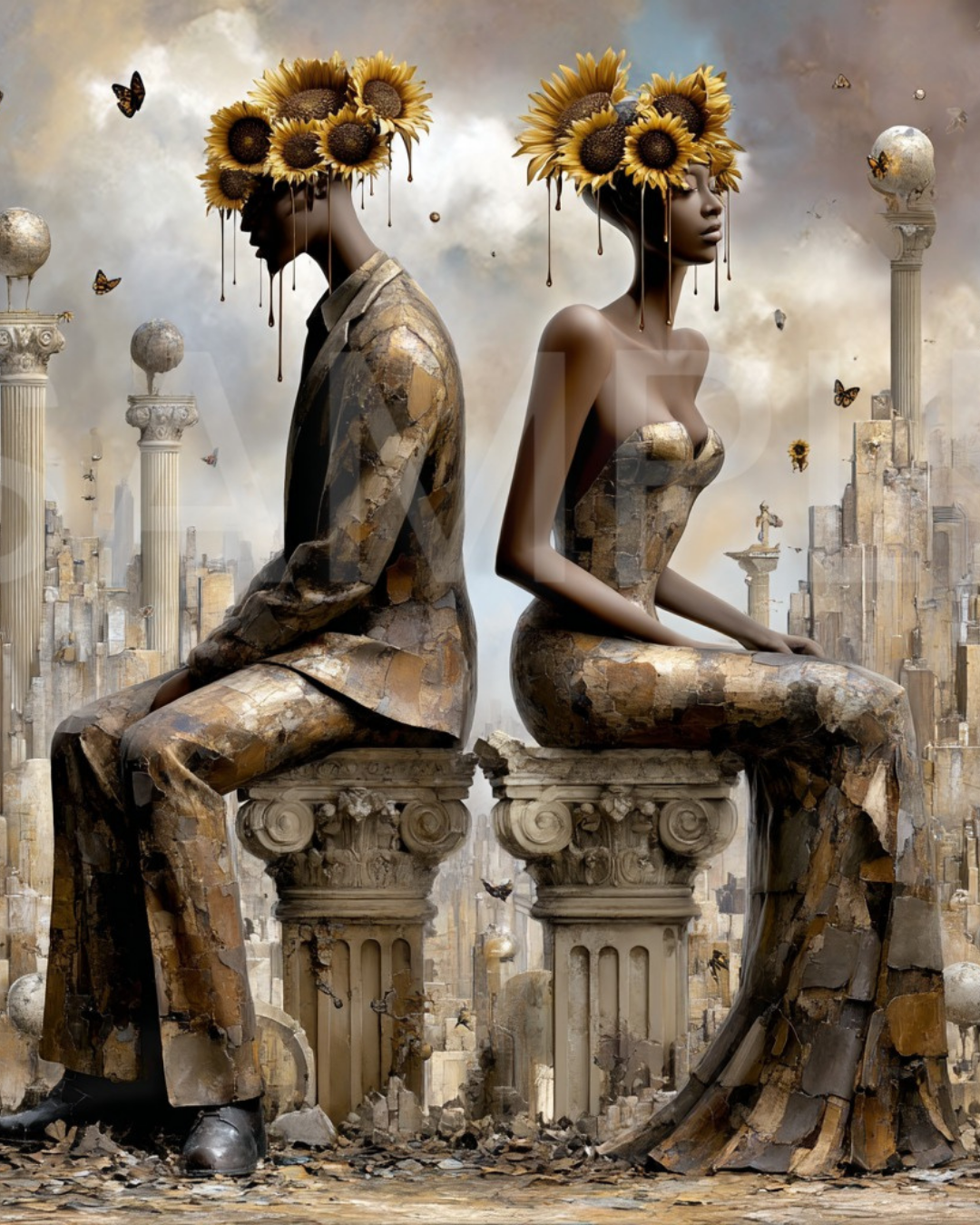 🌻Sunflower Thrones: Afro-Surreal Love & Royalty Digital Art Collection – Velvet’s View Exclusive - 741J28