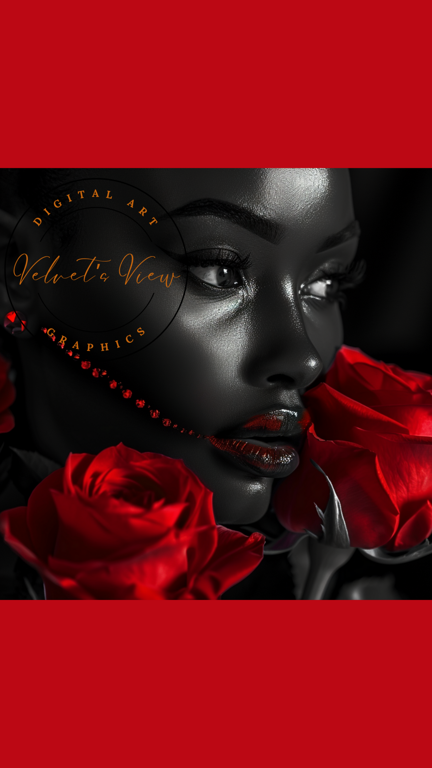 Black Girl Art – Female Digital Prints - Velvet's View – Crimson Mystique: A Monochromatic Romance