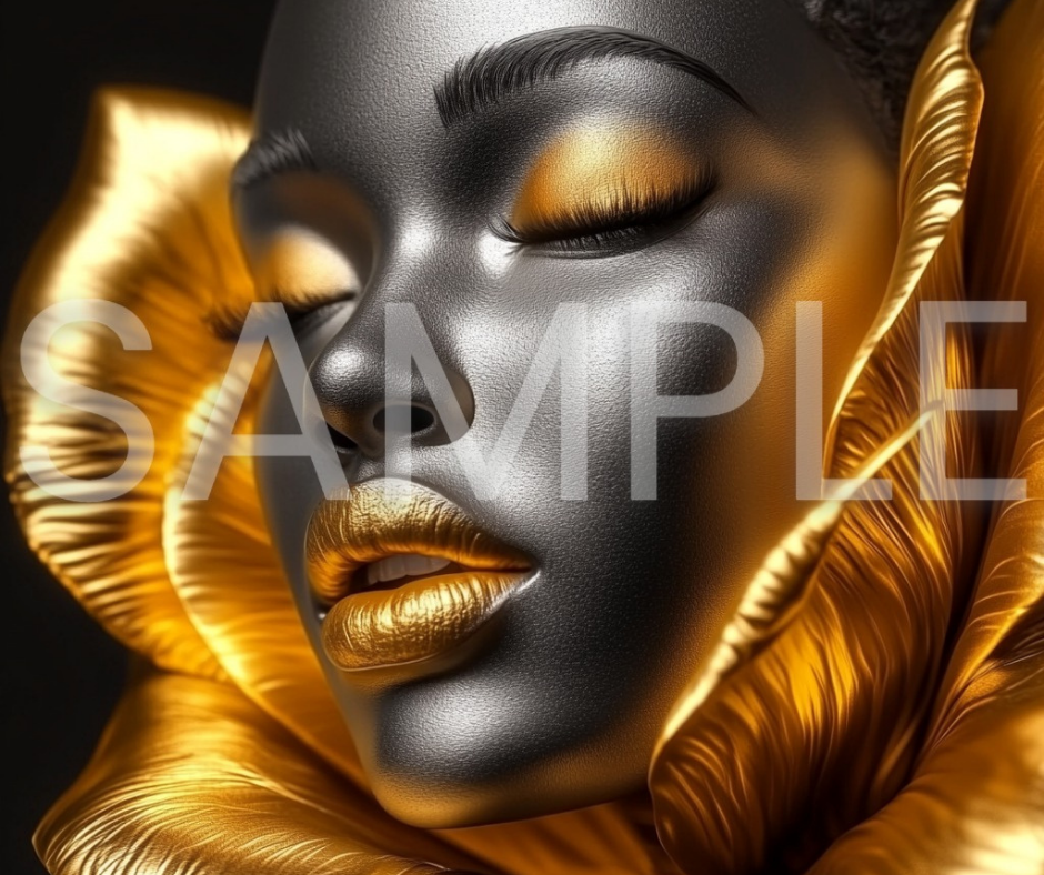 Golden Bloom Series: Surreal Portraits of Radiance – Digital Art Print - G265236