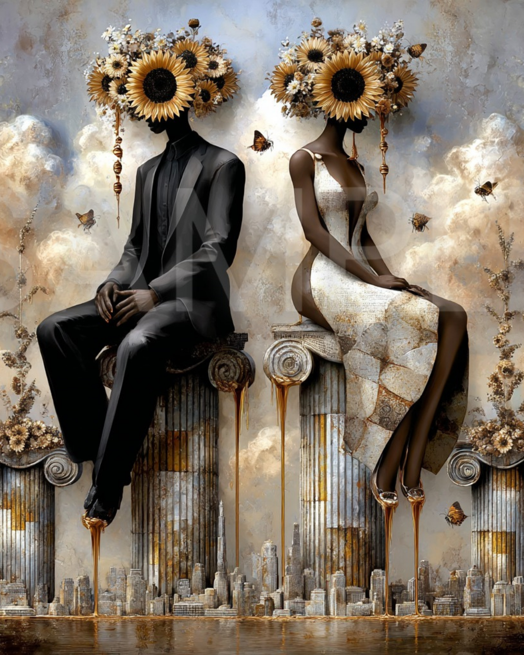 🌻Sunflower Thrones: Afro-Surreal Love & Royalty Digital Art Collection – Velvet’s View Exclusive - 741J30
