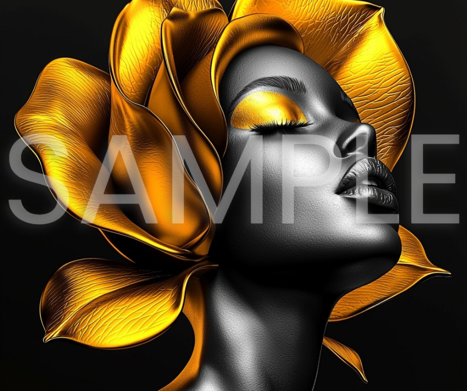 Golden Bloom Series: Surreal Portraits of Radiance – Digital Art Print - G265246