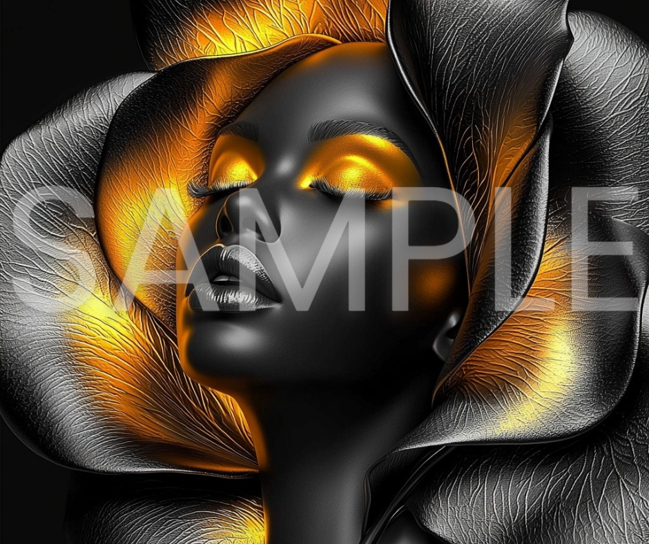 Golden Bloom Series: Surreal Portraits of Radiance – Digital Art Print - G265353