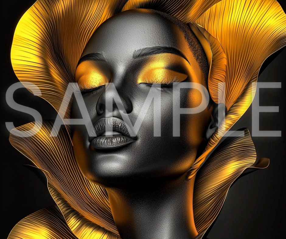 Golden Bloom Series: Surreal Portraits of Radiance – Digital Art Print - G265380