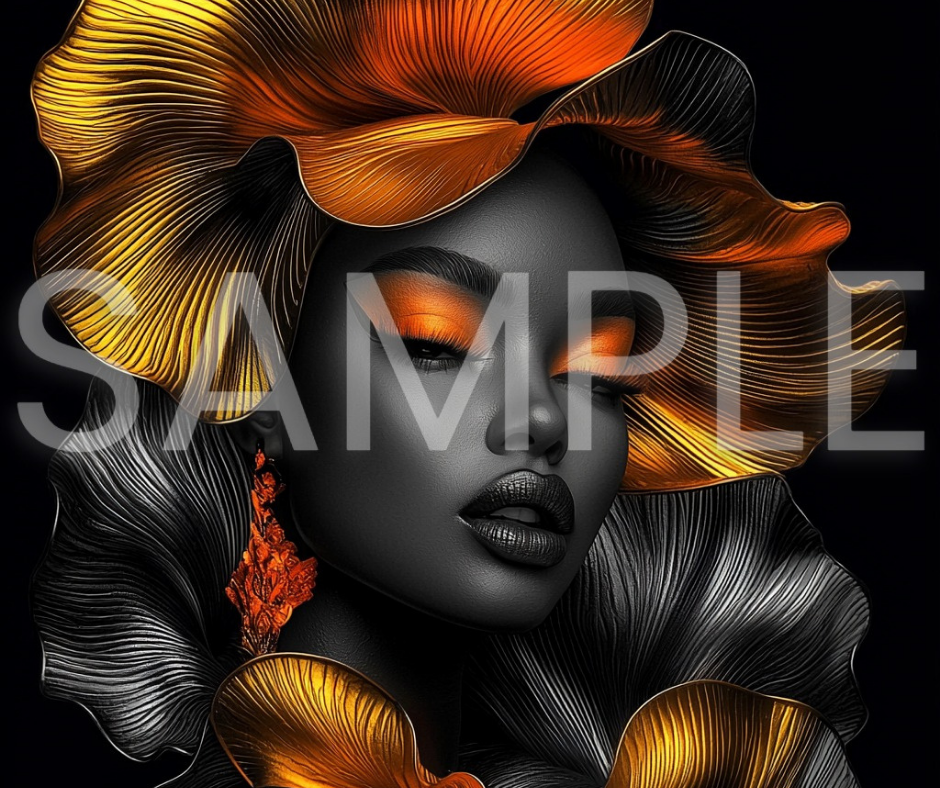 Golden Bloom Series: Surreal Portraits of Radiance – Digital Art Print - G265604