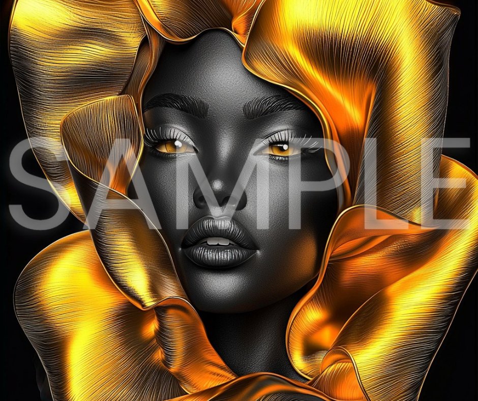 Golden Bloom Series: Surreal Portraits of Radiance – Digital Art Print - G265904