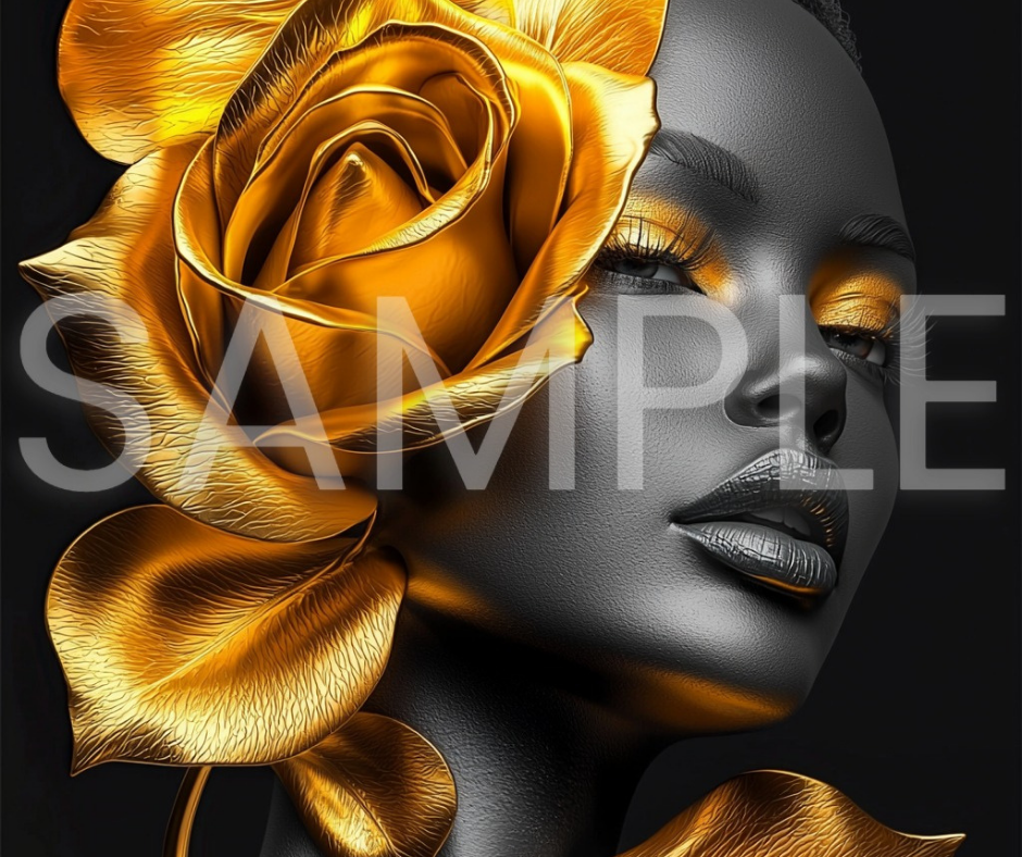 Golden Bloom Series: Surreal Portraits of Radiance – Digital Art Print - G265888