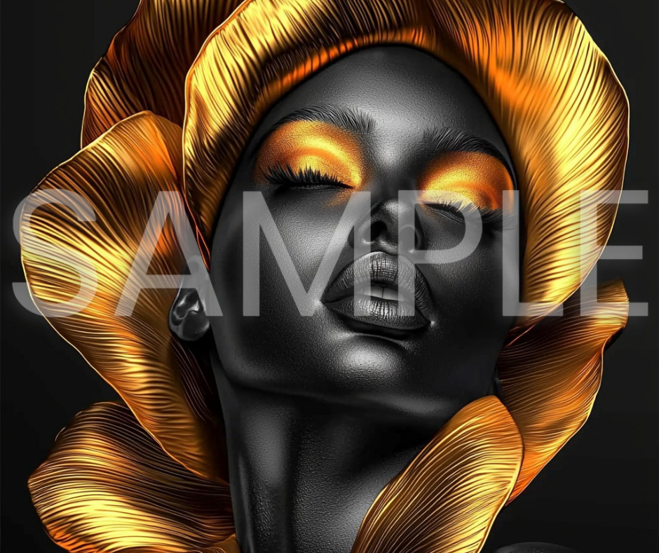 Golden Bloom Series: Surreal Portraits of Radiance – Digital Art Print - G265008