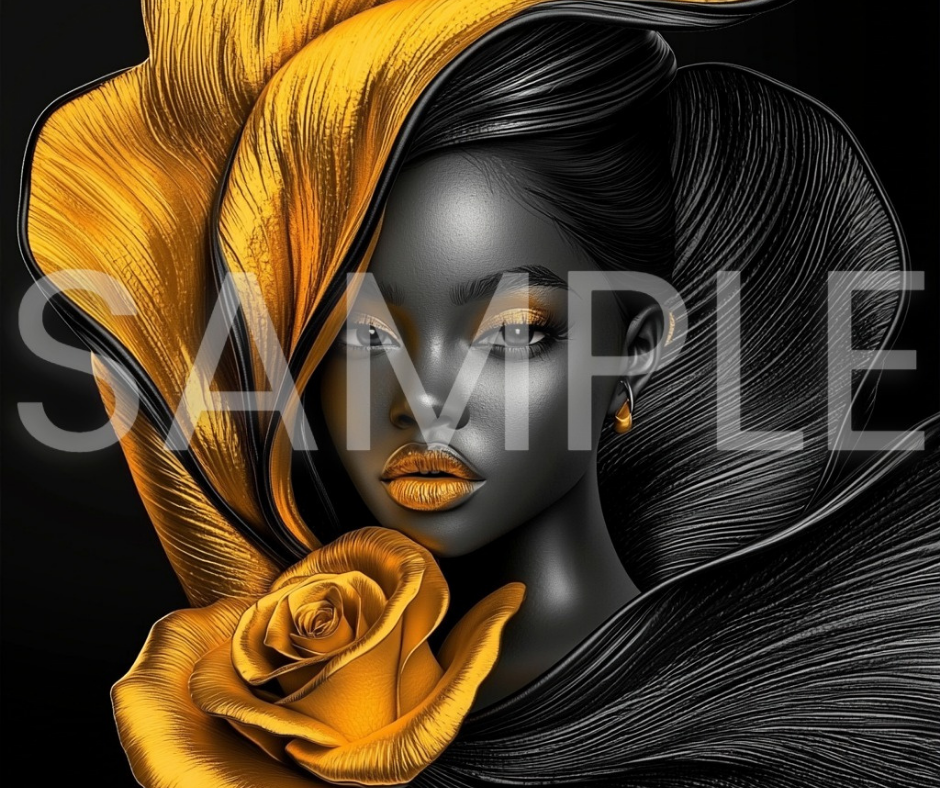 Golden Bloom Series: Surreal Portraits of Radiance – Digital Art Print - G265765