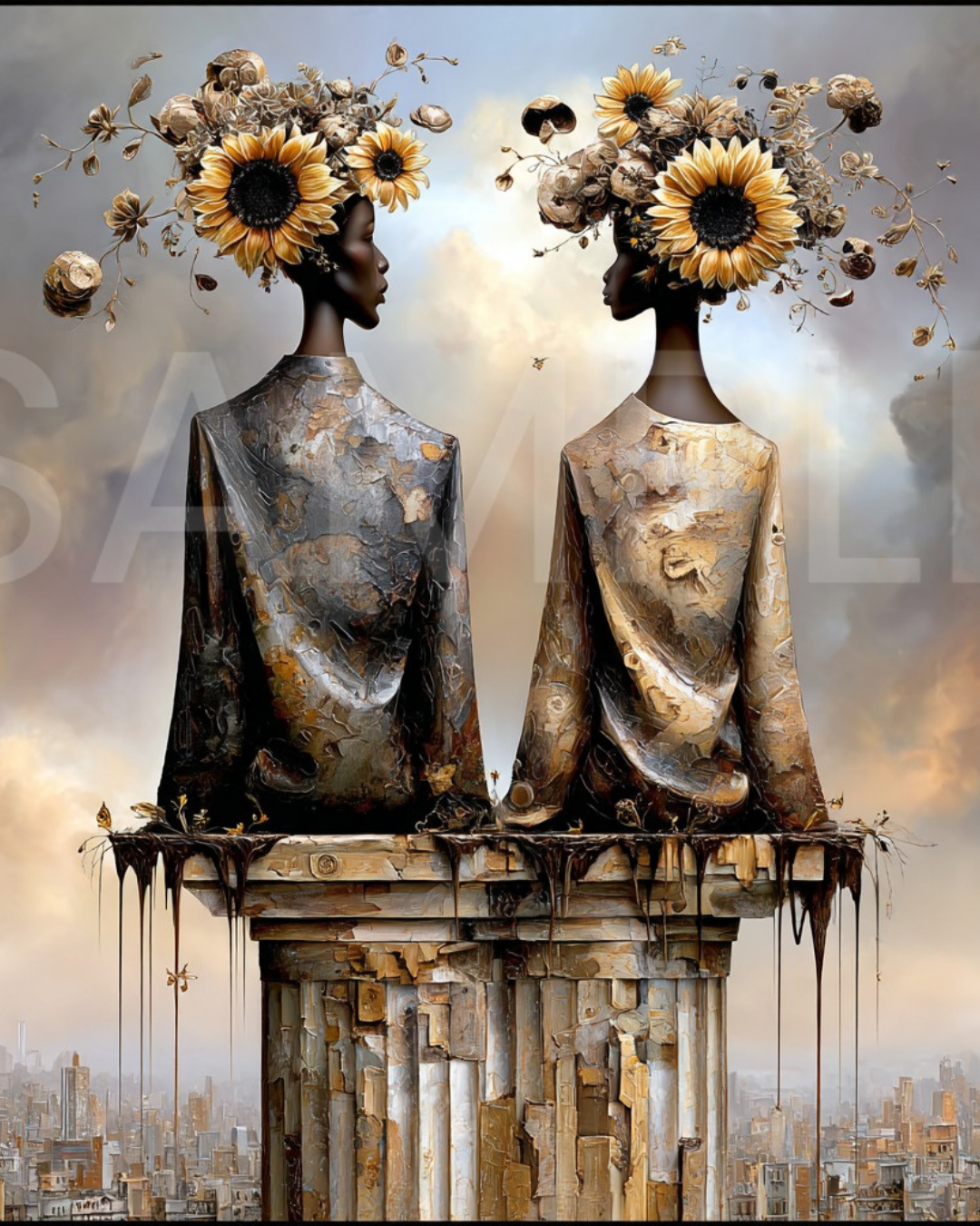 🌻Sunflower Thrones: Afro-Surreal Love & Royalty Digital Art Collection – Velvet’s View Exclusive - 741J31