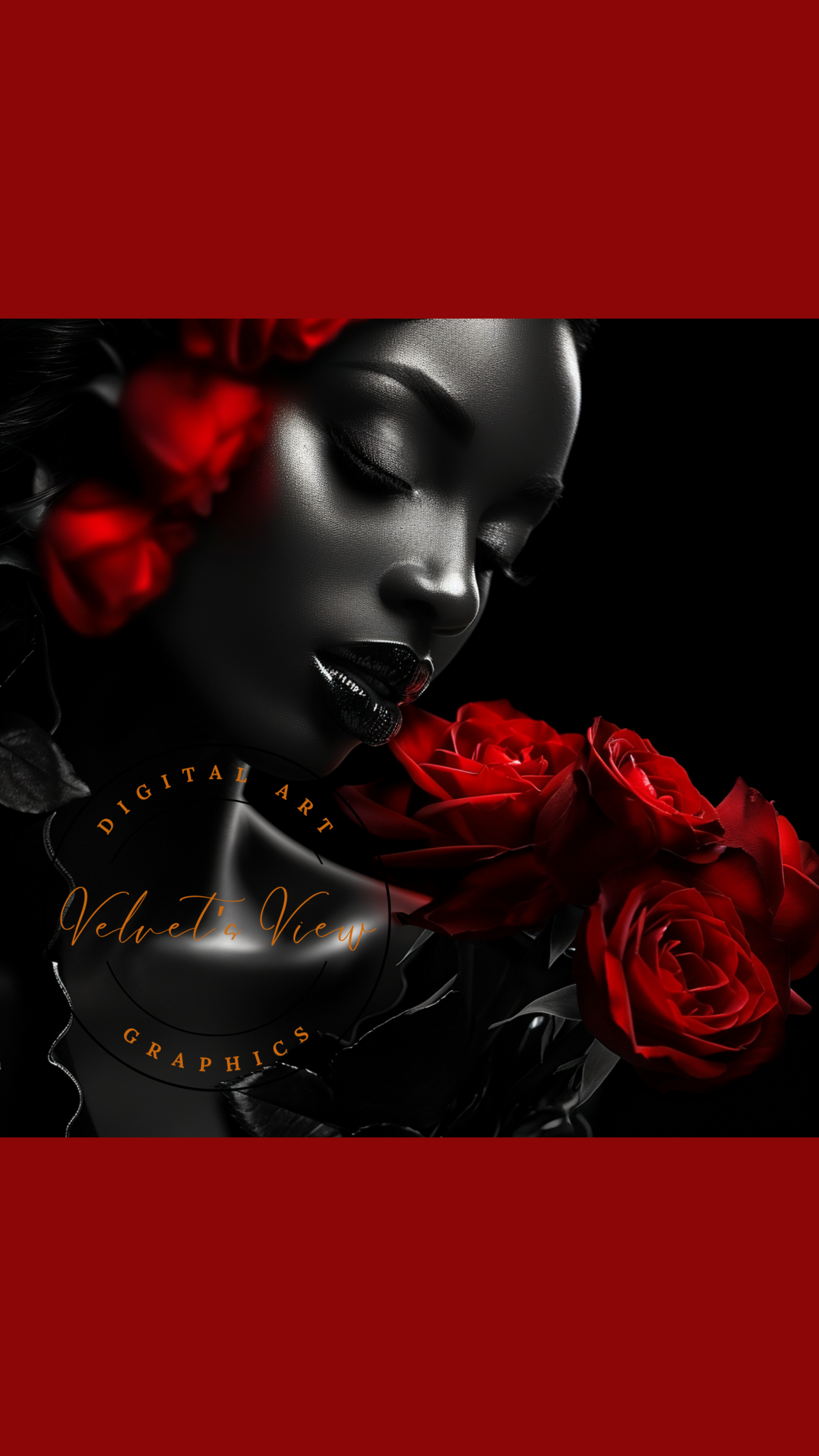 Black Girl Art – Female Digital Prints - Velvet's View – Crimson Mystique: A Monochromatic Romance