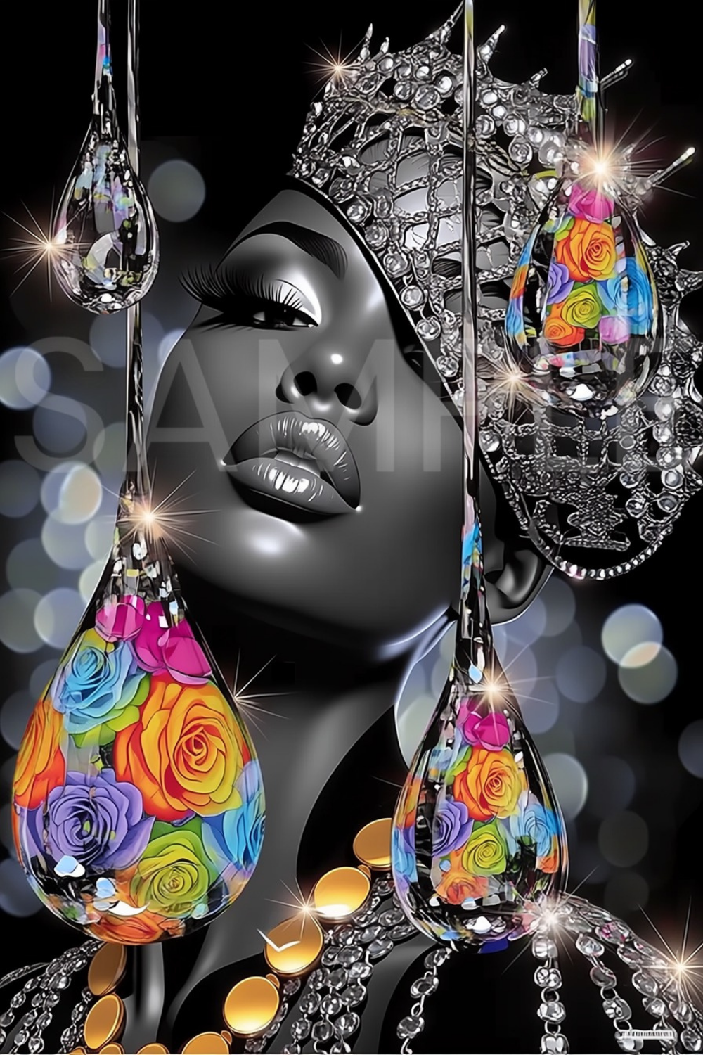 Black Woman Wall Art Print | Afrocentric Glam Decor | Melanin Queen Fashion Illustration - 25681