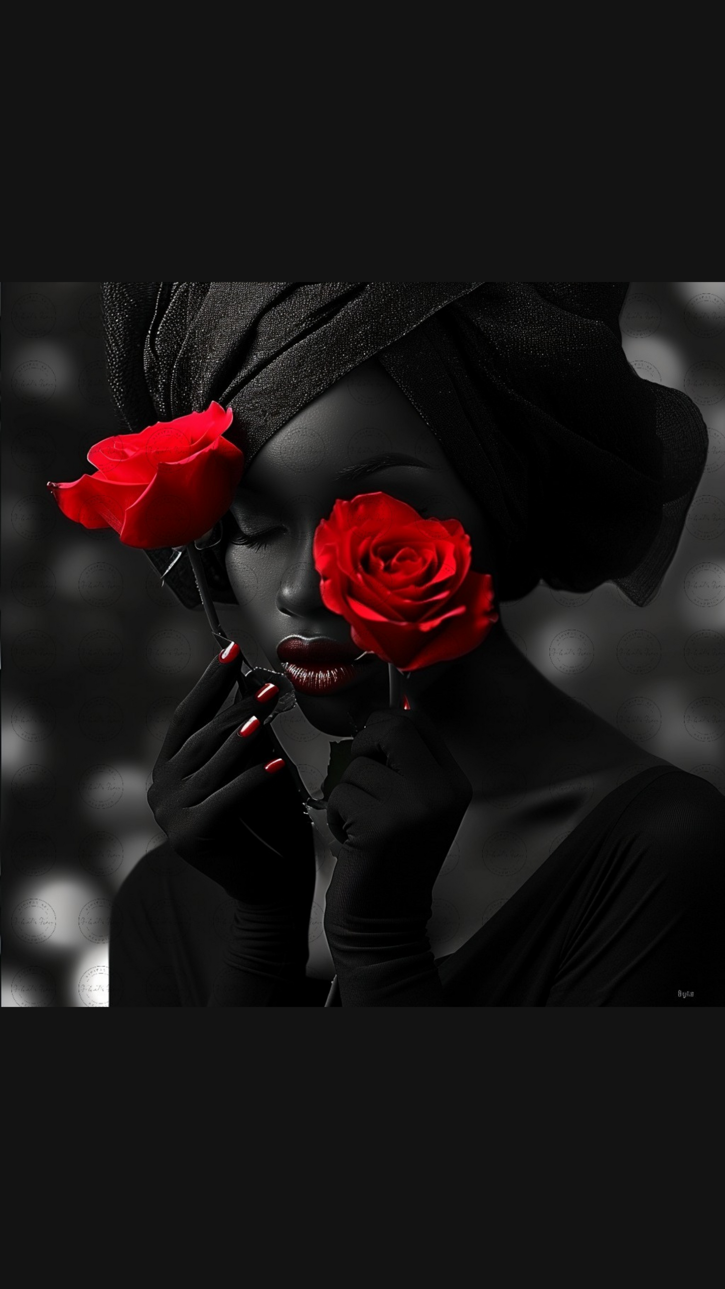Black Girl Art – Female Digital Prints - Velvet's View – Crimson Mystique: A Monochromatic Romance