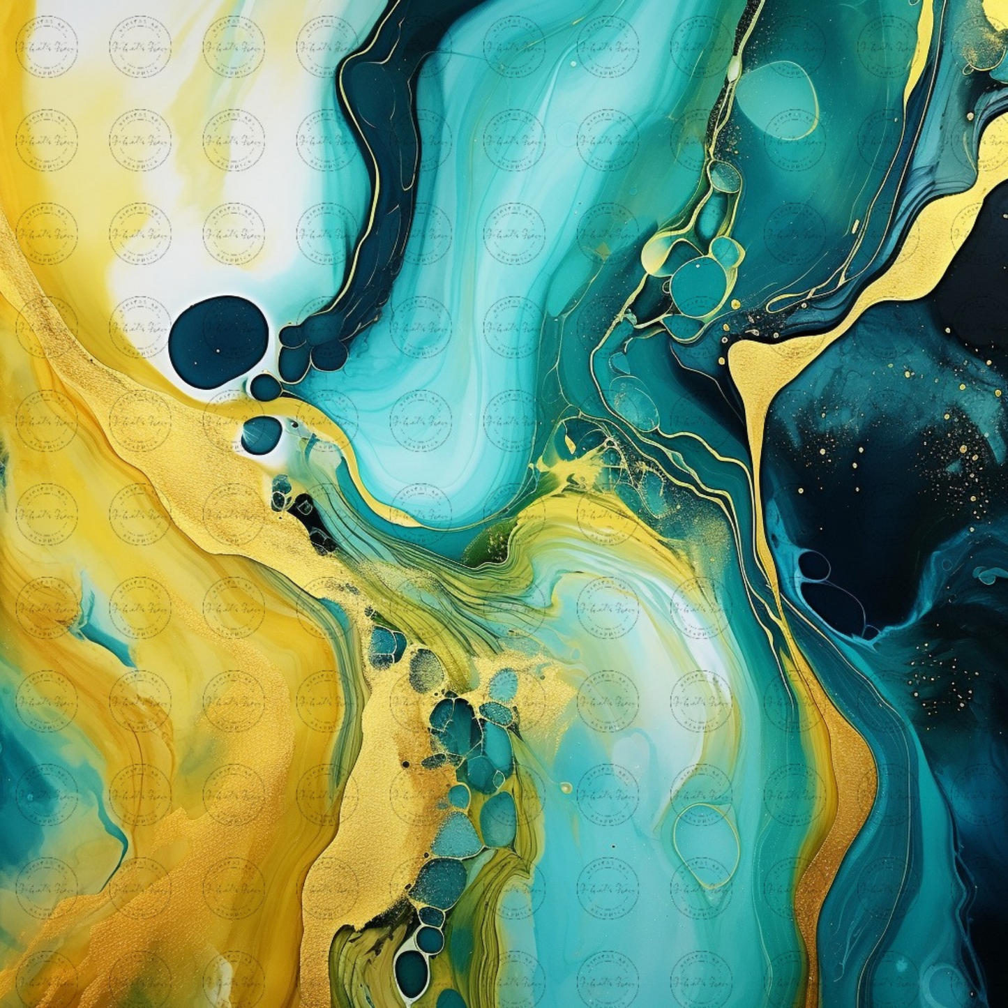 Digital Art - Abstract Print - Aqueous Aurum - #2011