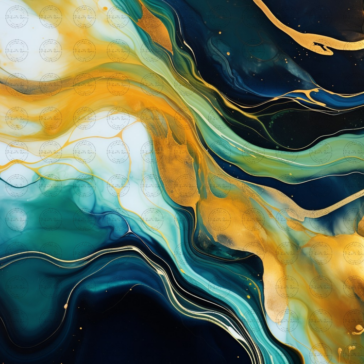 Digital Art - Abstract Print - Aqueous Aurum - #2012