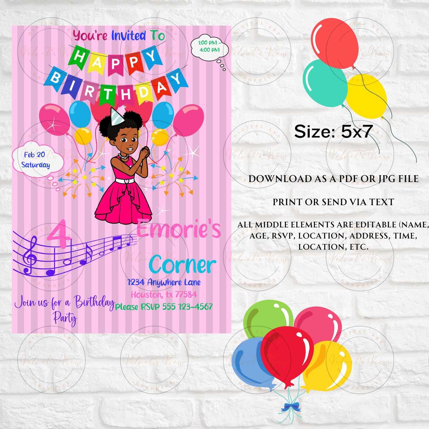 Printable Editable Girl Invite Template | Music Birthday Party | Gracie'S Corner Birthday | Gracies Corner Party Invitation -#2011
