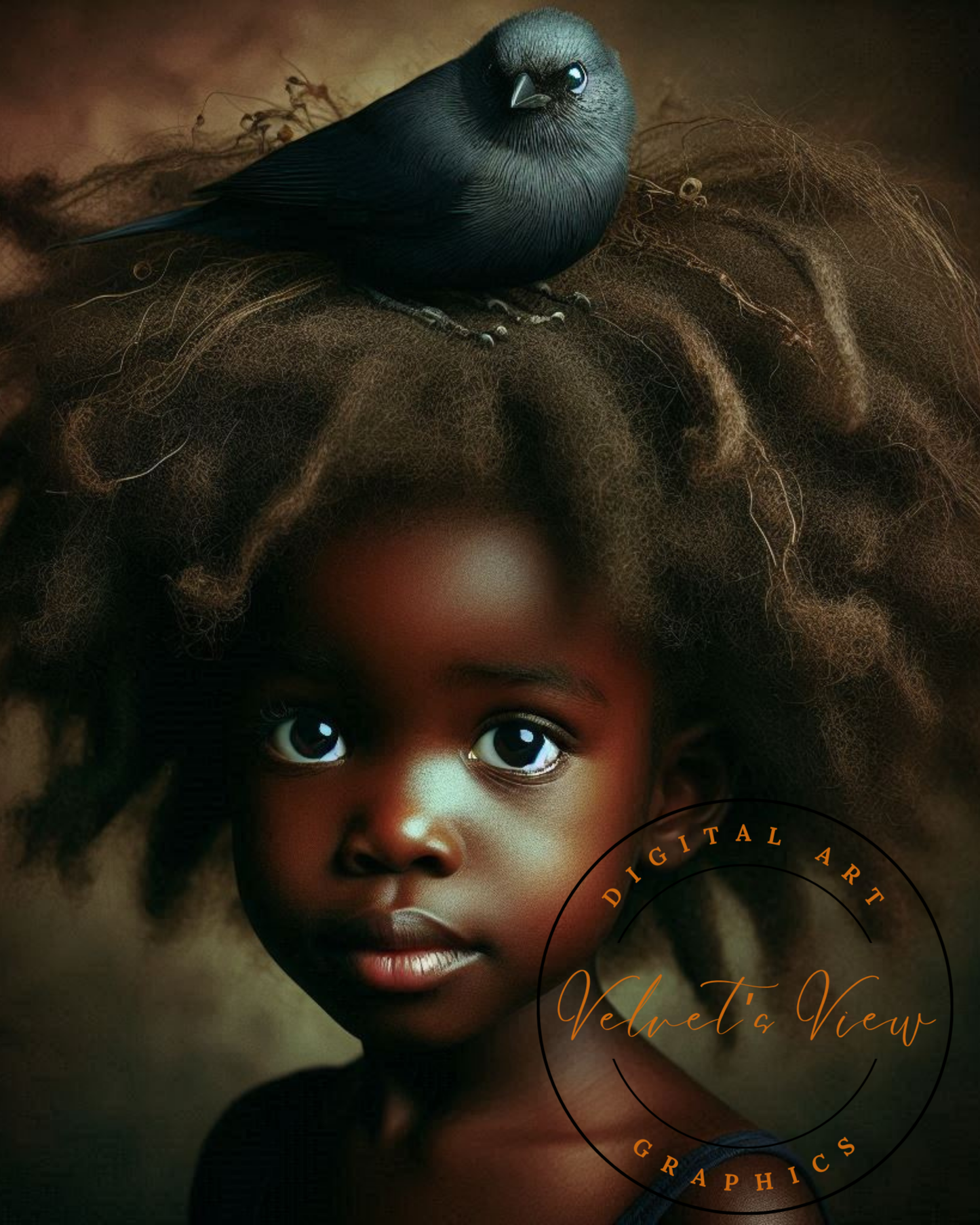 Black Girl Art - Kid's Digital Art - Velvet's View - A Little Girl and Her Bird 527