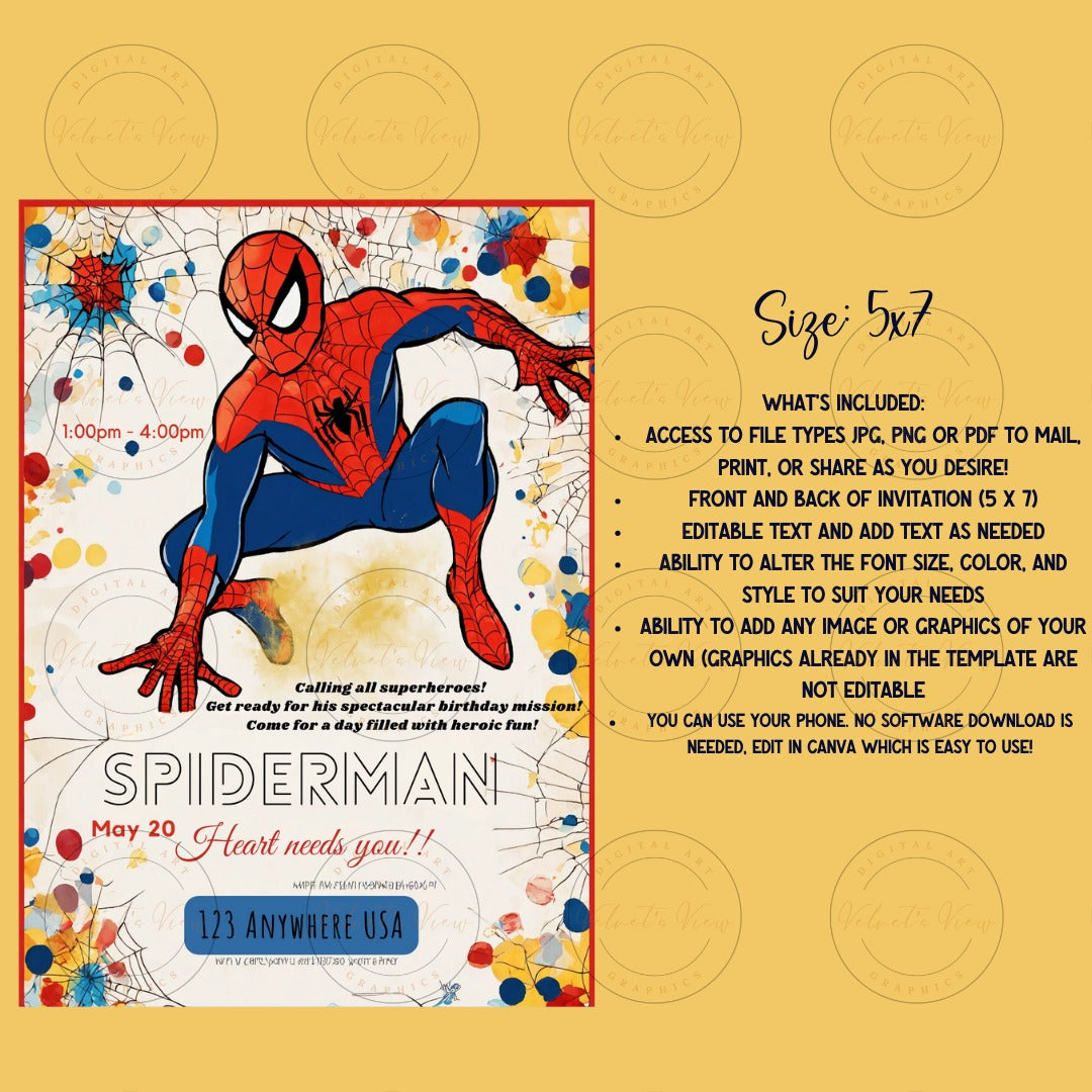 Printable Editable Invite Template |Spidey Birthday Party |Tiny Heroes: Customizable Super Birthday Invitation|Party Invitation #2014