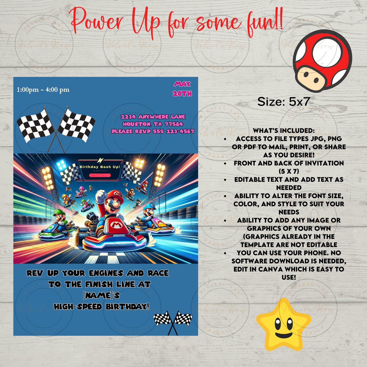 Printable Editable Invite Template | Music Birthday Party | Super Gaming Bash: Level Up Birthday Party Invitation #2014