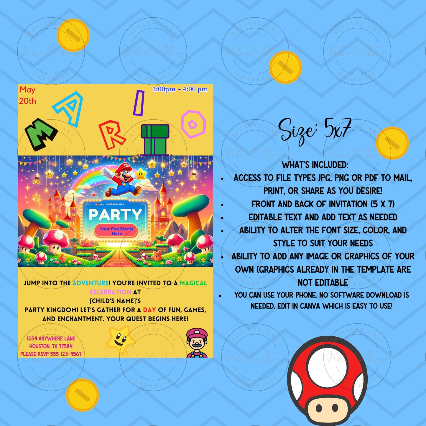 Printable Editable Invite Template | Music Birthday Party | Super Gaming Bash: Level Up Birthday Party Invitation #2015