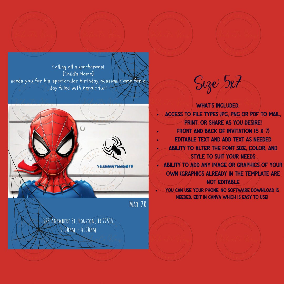 Printable Editable Invite Template |Spidey Birthday Party |Tiny Heroes: Customizable Super Birthday Invitation|Party Invitation #2013
