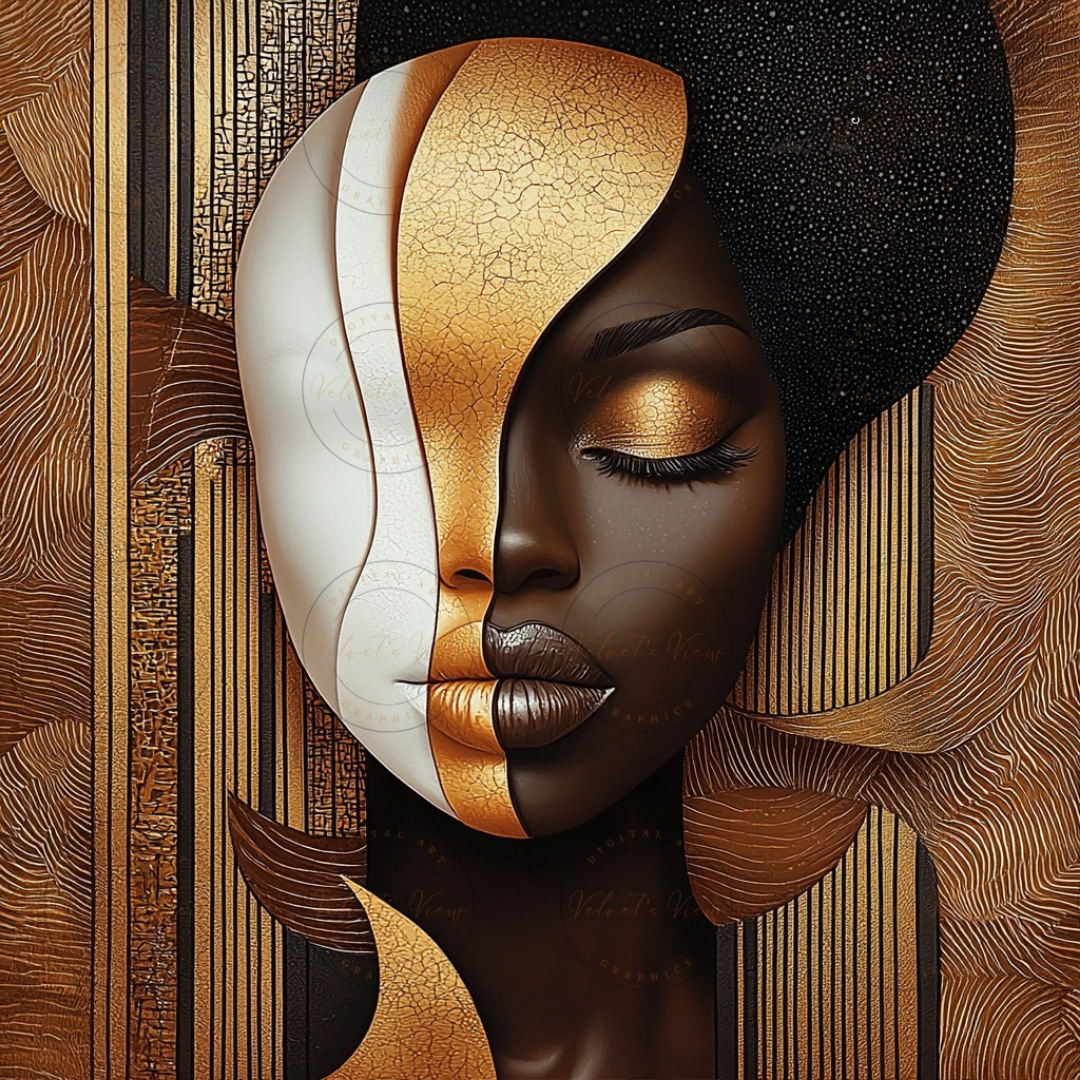 Black Girl Art - Velvets View - Golden Essence: A Celebration of Beauty and Power - #5631471