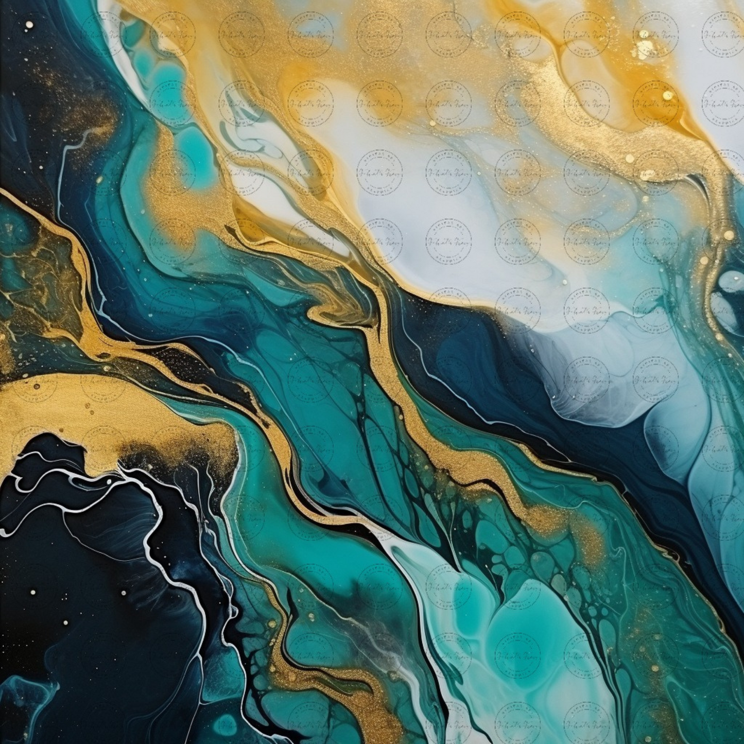 Digital Art - Abstract Print - Aqueous Aurum - #2013