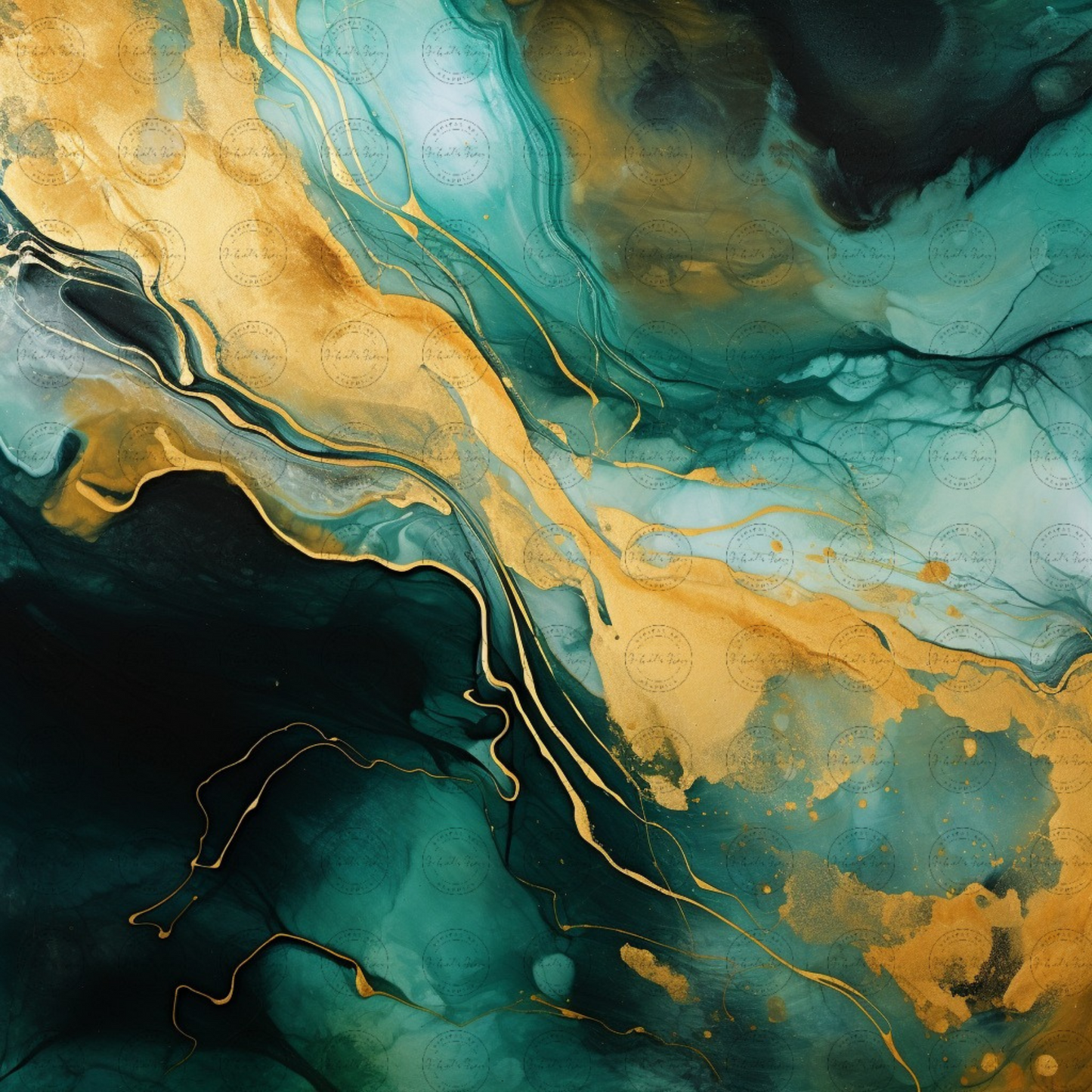 Digital Art - Abstract Print - Aqueous Aurum - #2014