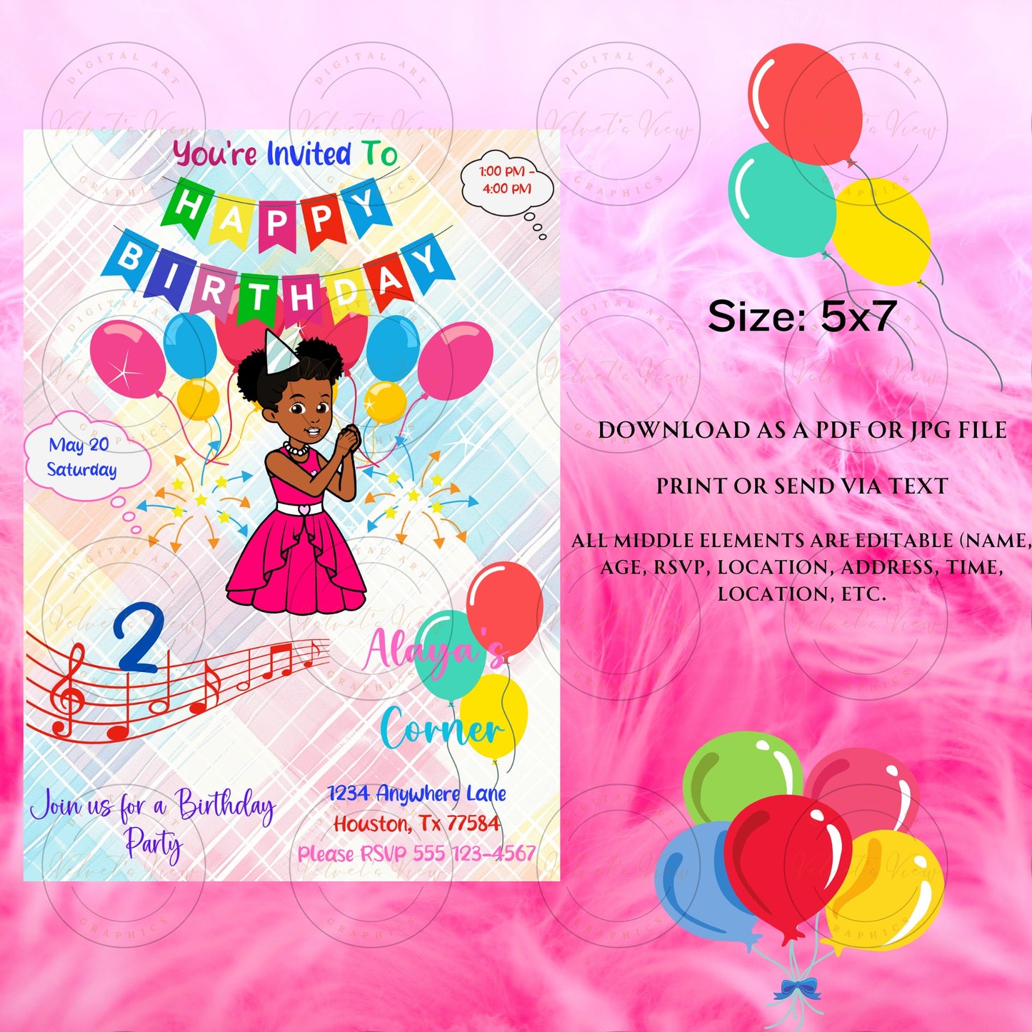 Printable Editable Girl Invite Template | Music Birthday Party | Gracie'S Corner Birthday | Gracies Corner Party Invitation #2012
