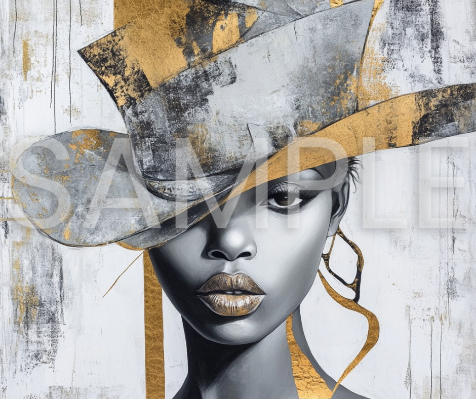 Paper Crown: Afrocentric Collage Portrait of a Black Woman in Textured Elegance – Digital Art Print - T152800