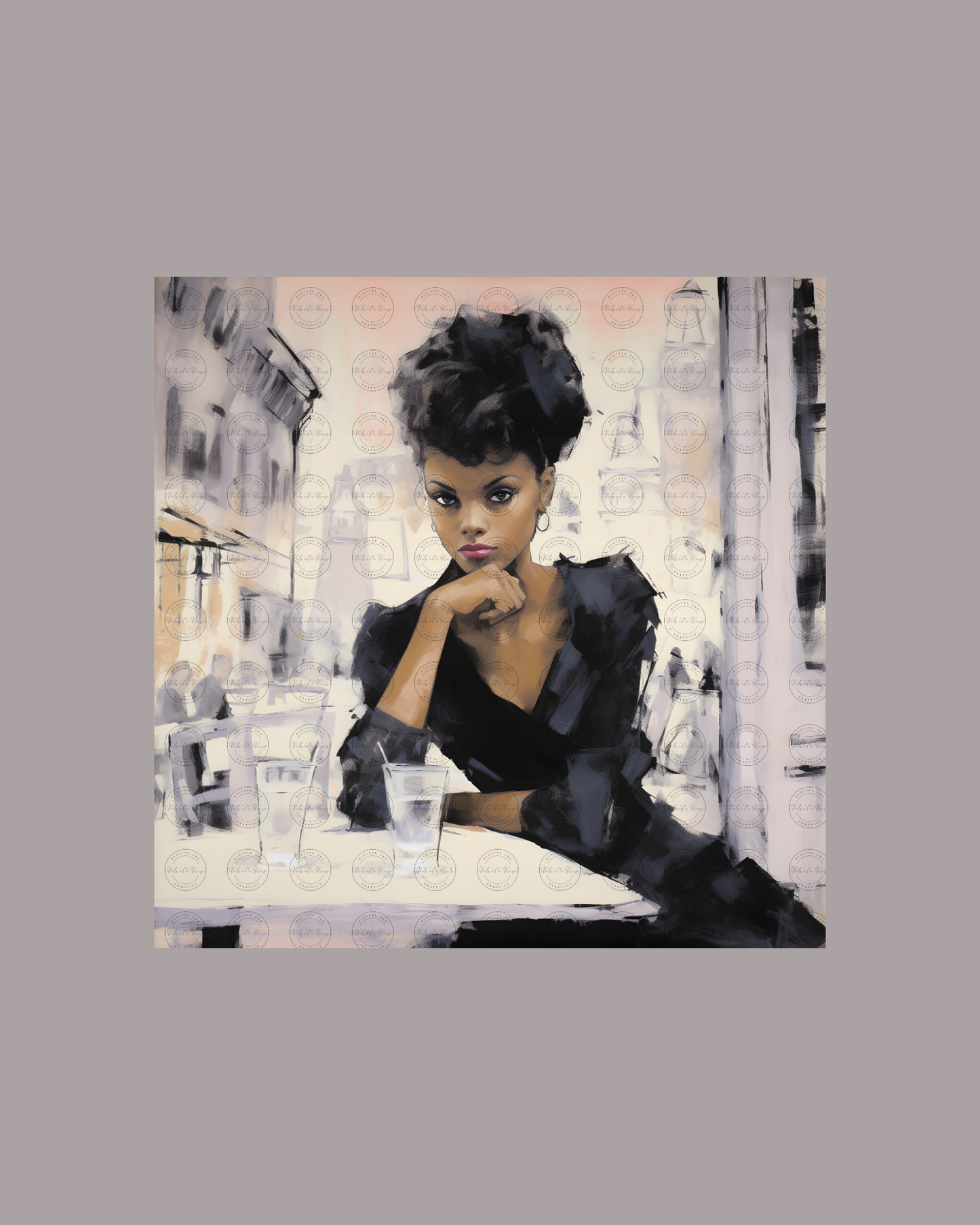 Black Girl Art – Female Digital Prints - Velvet's View – Café Chic: A Moment in Monochrome