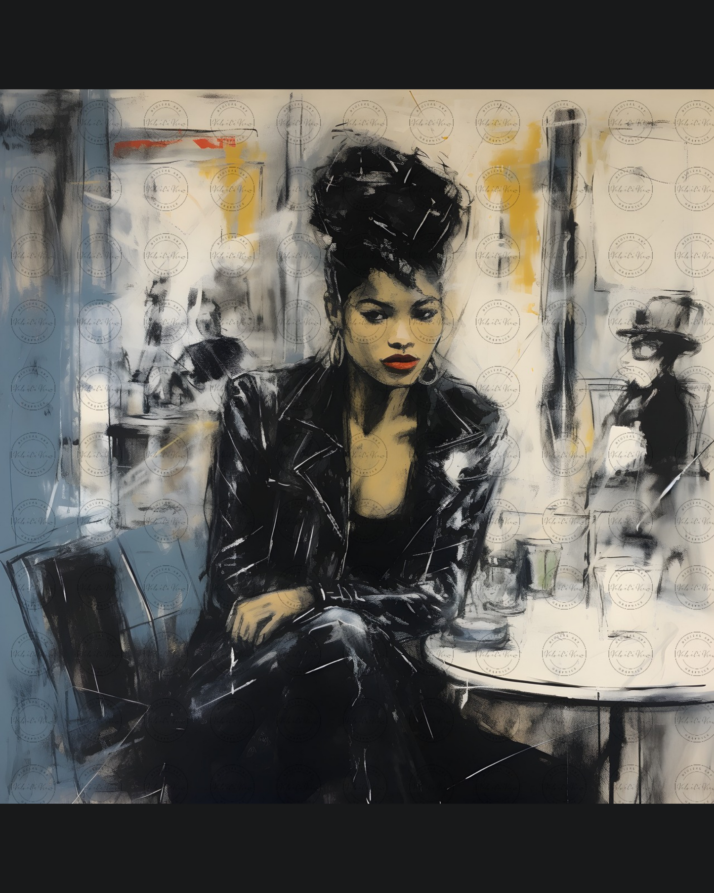Black Girl Art – Female Digital Prints - Velvet's View – Café Chic: A Moment in Monochrome