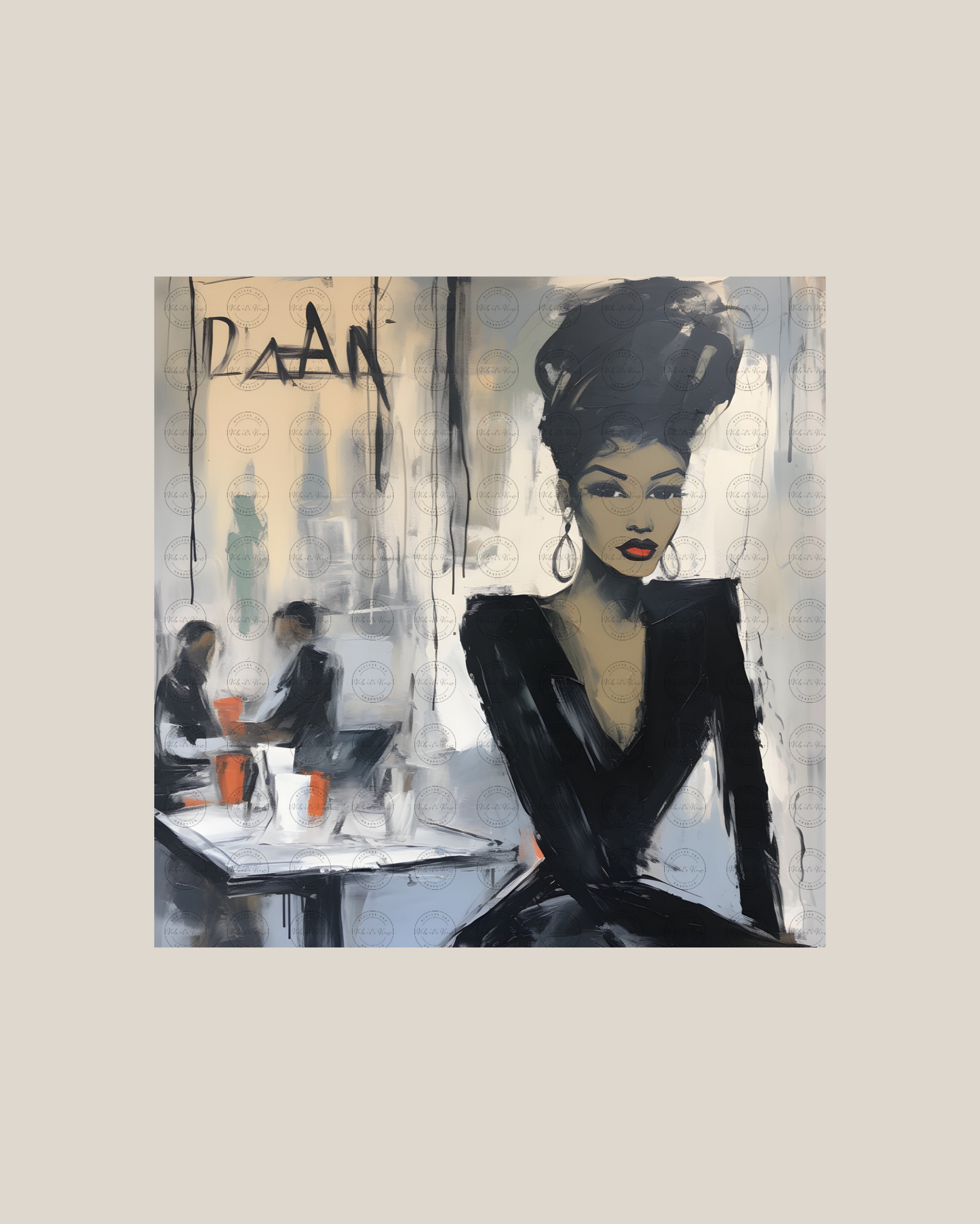 Black Girl Art – Female Digital Prints - Velvet's View – Café Chic: A Moment in Monochrome