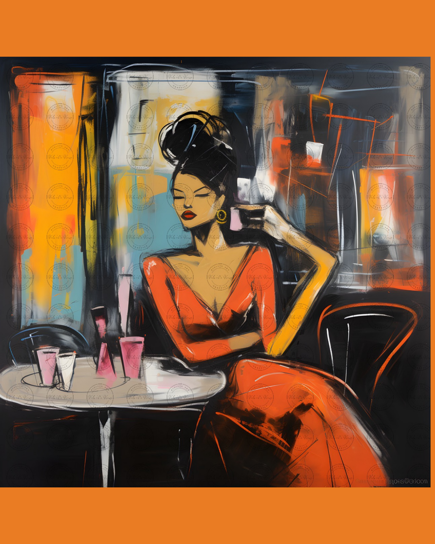 Black Girl Art – Female Digital Prints - Velvet's View – Café Chic: A Moment in Monochrome
