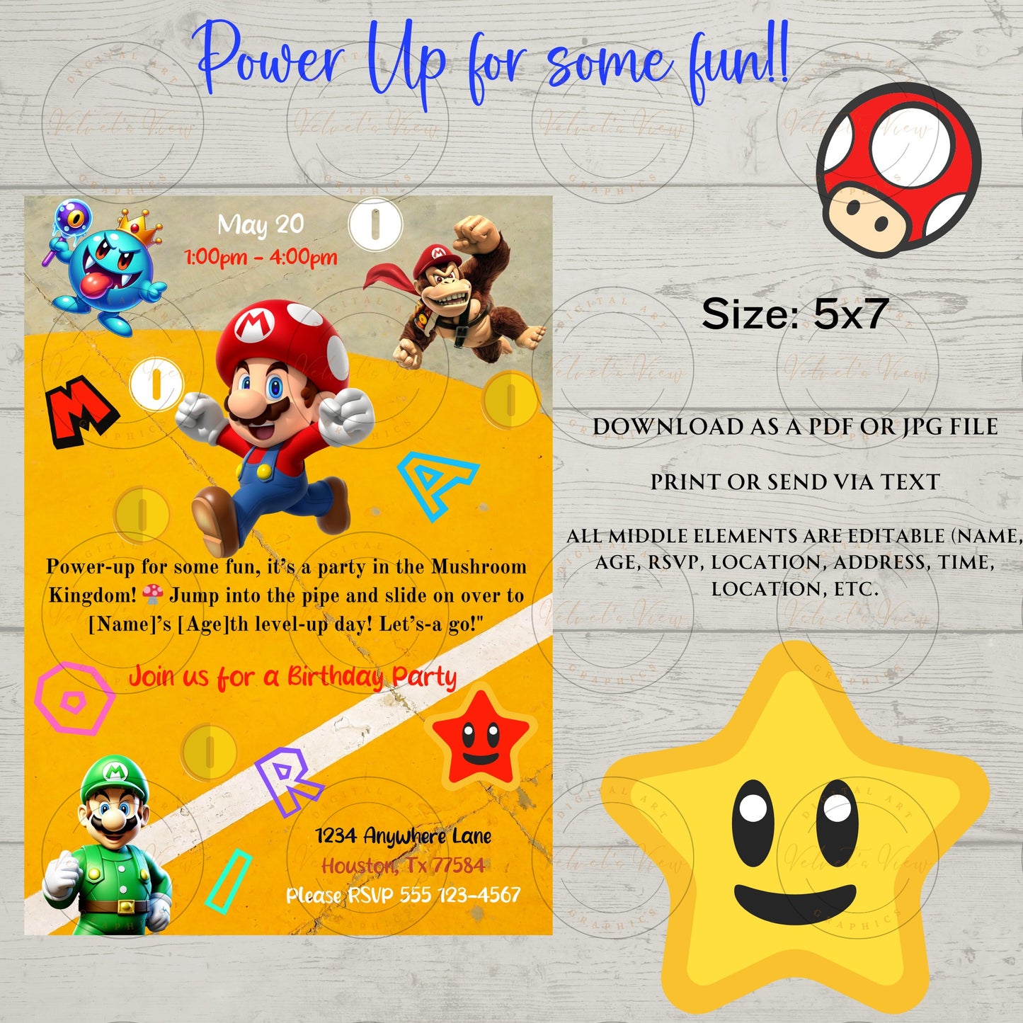 Printable Editable Invite Template | Music Birthday Party | Super Gaming Bash: Level Up Birthday Party Invitation #2011