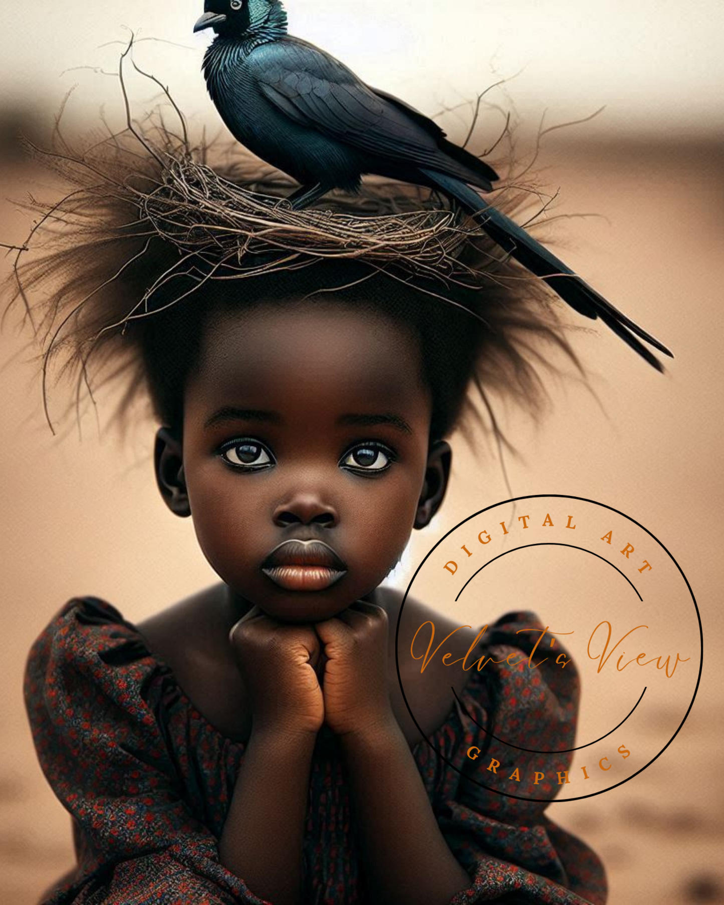 Black Girl Art - Kid's Digital Art - Velvet's View - A Little Girl and Her Bird 529