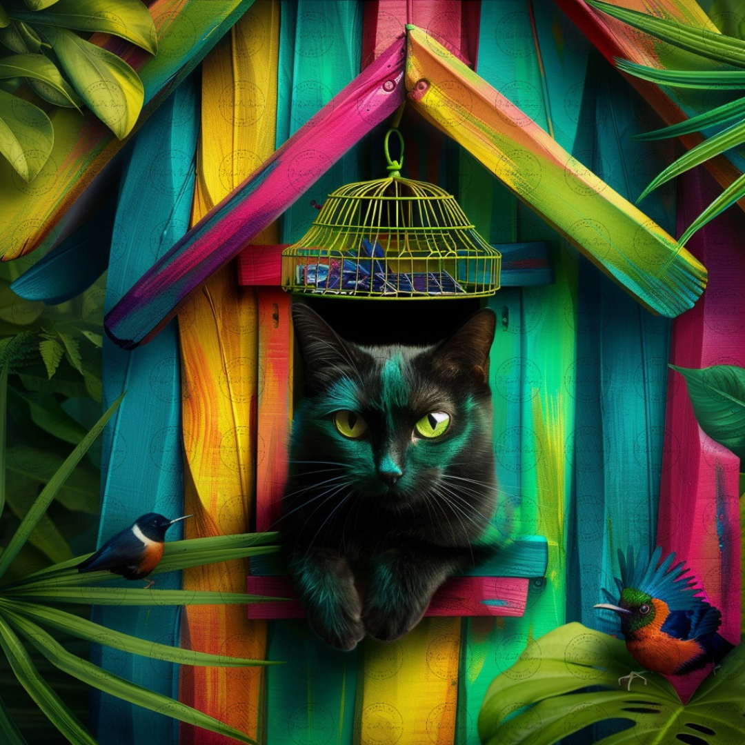 Black Girl Art - Velvet's View Digital Art - Whimsical Jungle Retreat: Enchanted Cat Abode