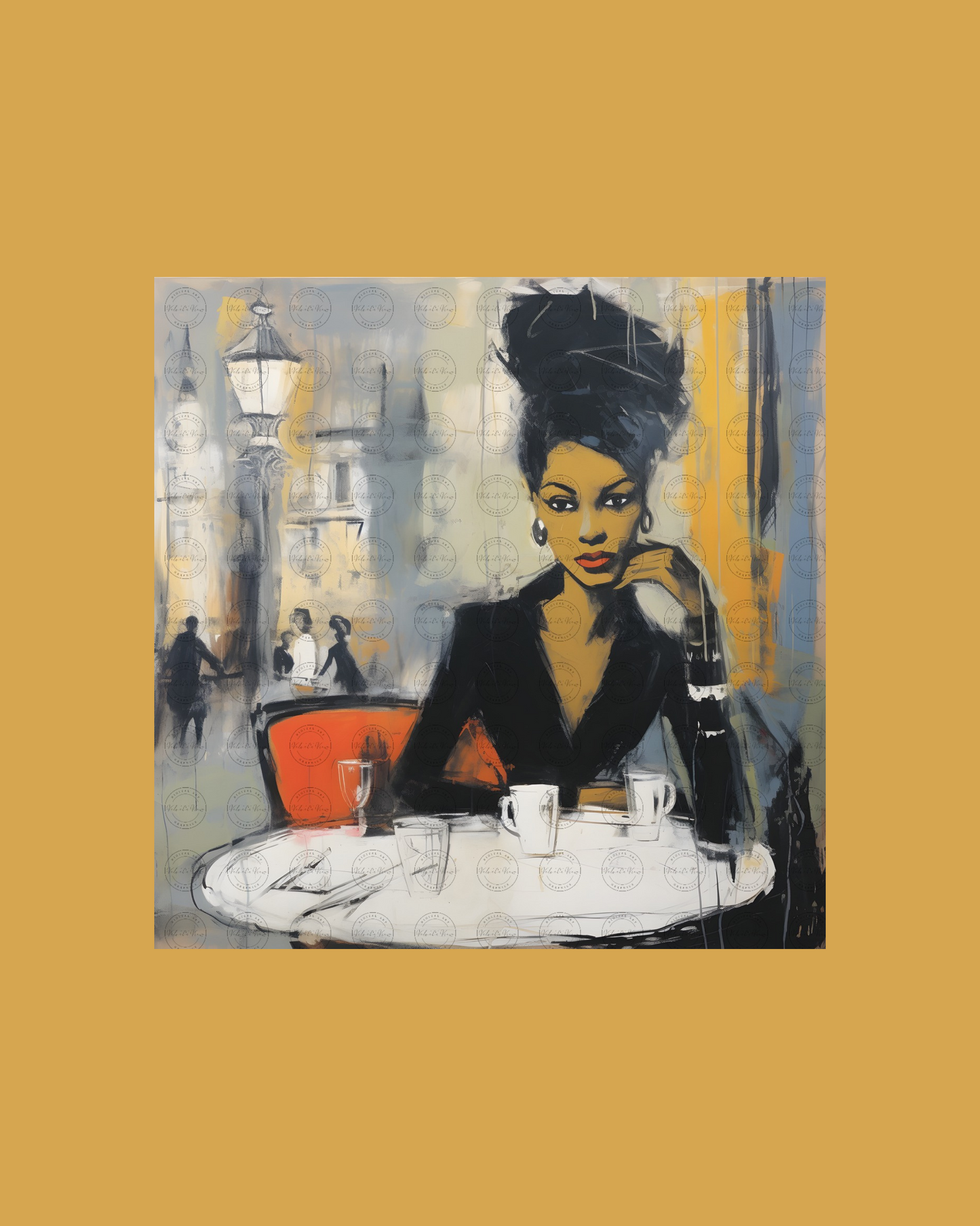 Black Girl Art – Female Digital Prints - Velvet's View – Café Chic: A Moment in Monochrome
