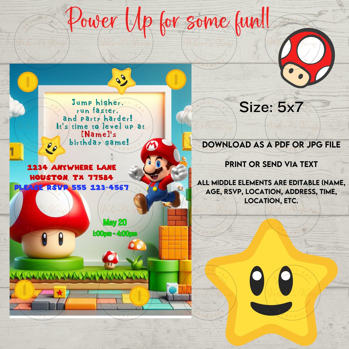Printable Editable Invite Template | Music Birthday Party | Super Gaming Bash: Level Up Birthday Party Invitation #2012