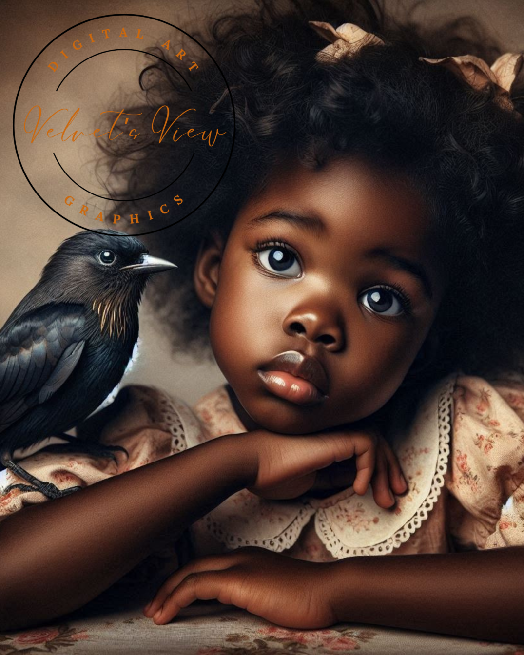 Black Girl Art - Kid's Digital Art - Velvet's View - A Little Girl and Her Bird 530