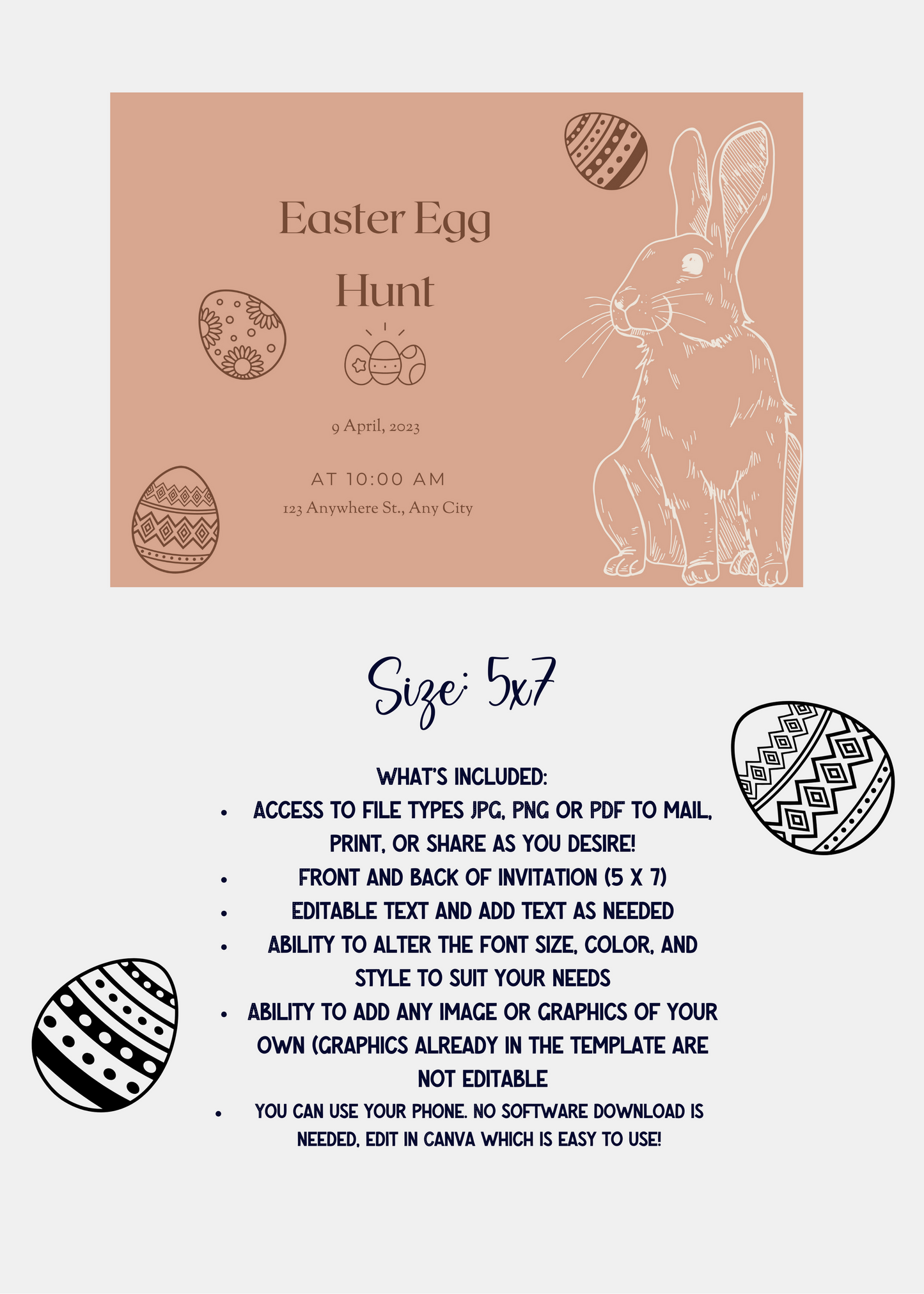Easter Egg Hunt Invitation, Bunny Invitation, Easter Invitation, Easter Egg Editable Template - Printable - #2012