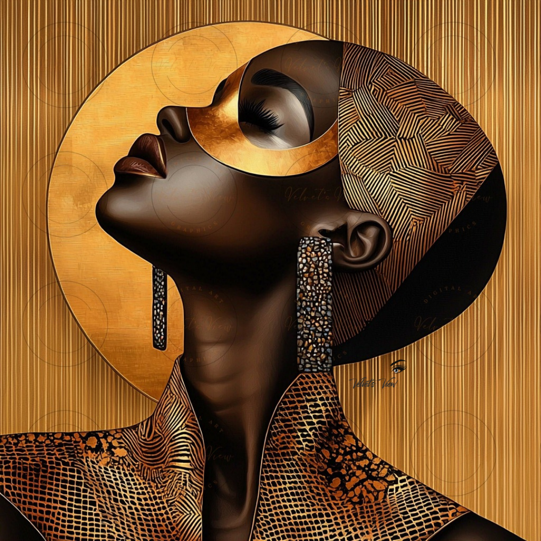 Black Girl Art - Velvets View - Golden Essence: A Celebration of Beauty and Power - #5631470