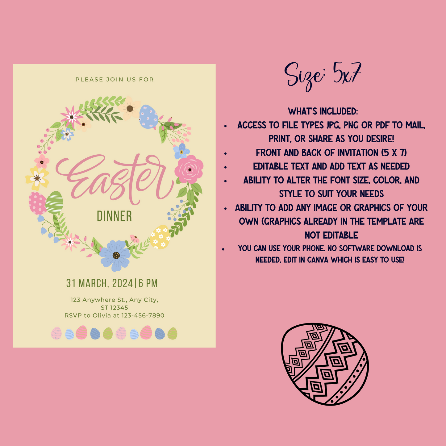 Easter Dinner Invitation, Easter Invitation, Easter Celebratrion Editable Template - Printable - #2011
