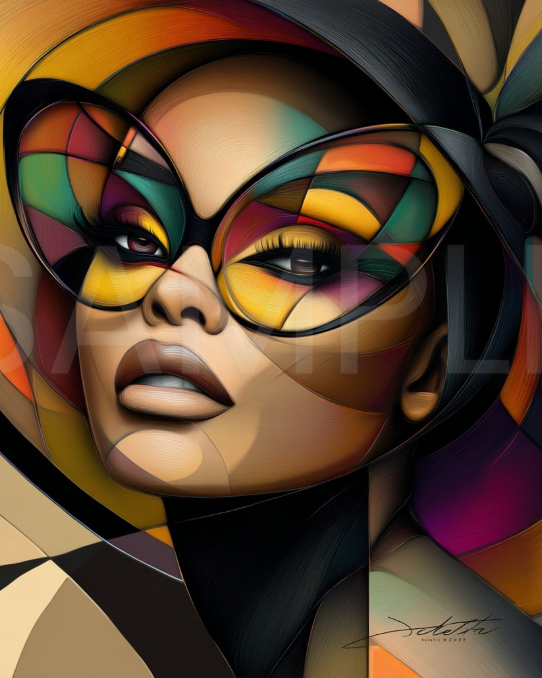 Sunlit Sirens: Bold Black Beauty in Abstract Shades by Velvet’s View - 2115891