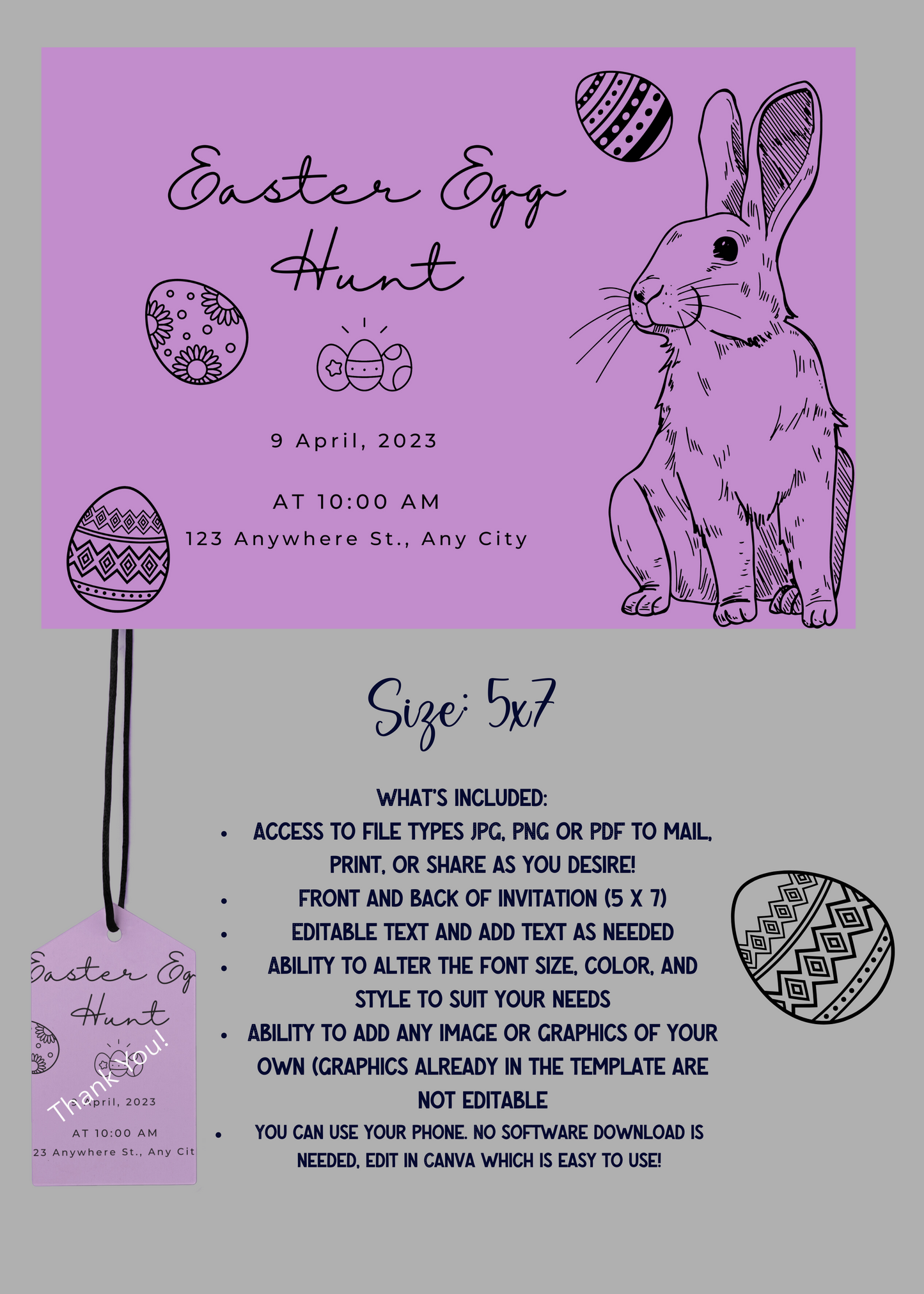 Easter Egg Hunt Invitation, Bunny Invitation, Easter Invitation, Easter Egg Editable Template - Printable - #2011