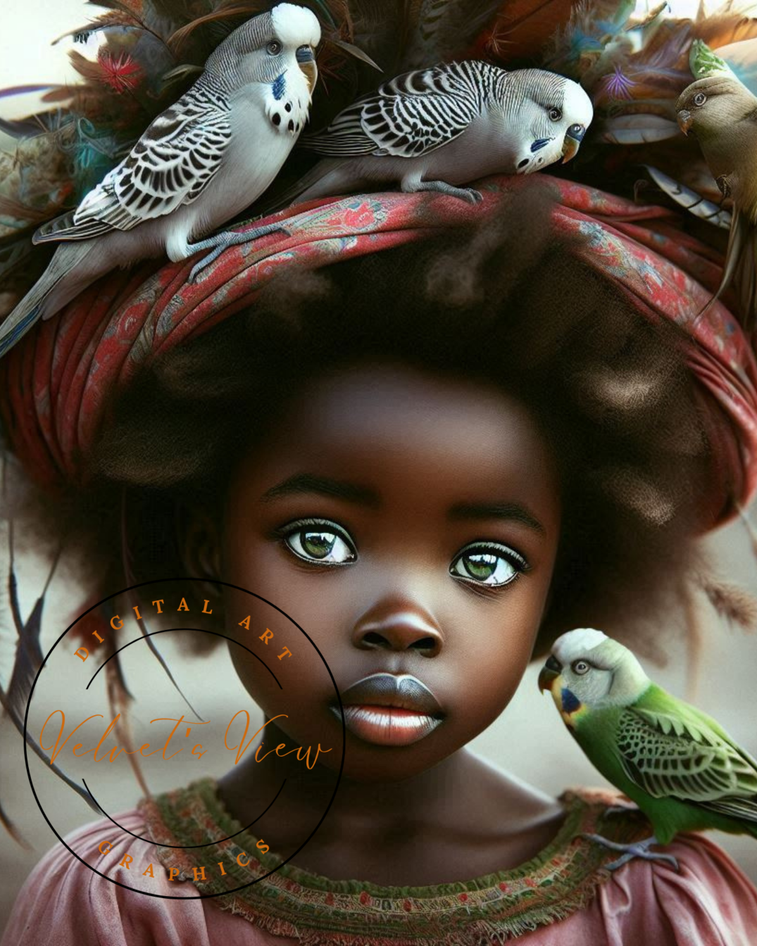 Black Girl Art - Kid's Digital Art - Velvet's View - A Little Girl and Her Bird 534