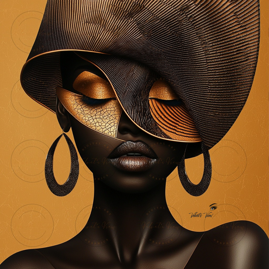 Black Girl Art - Velvets View - Golden Essence: A Celebration of Beauty and Power - #5631475