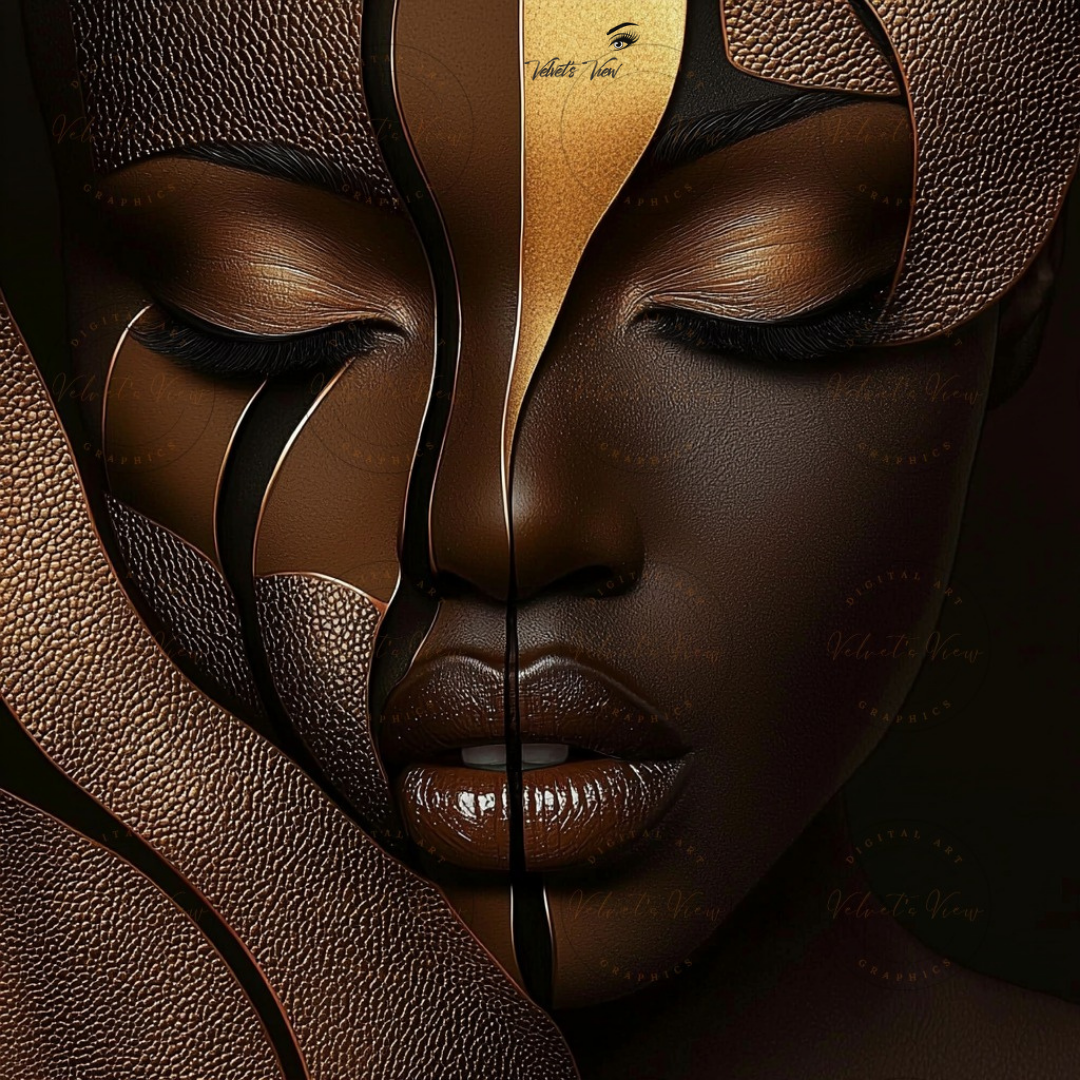 Black Girl Art - Velvets View - Golden Essence: A Celebration of Beauty and Power - #5631480