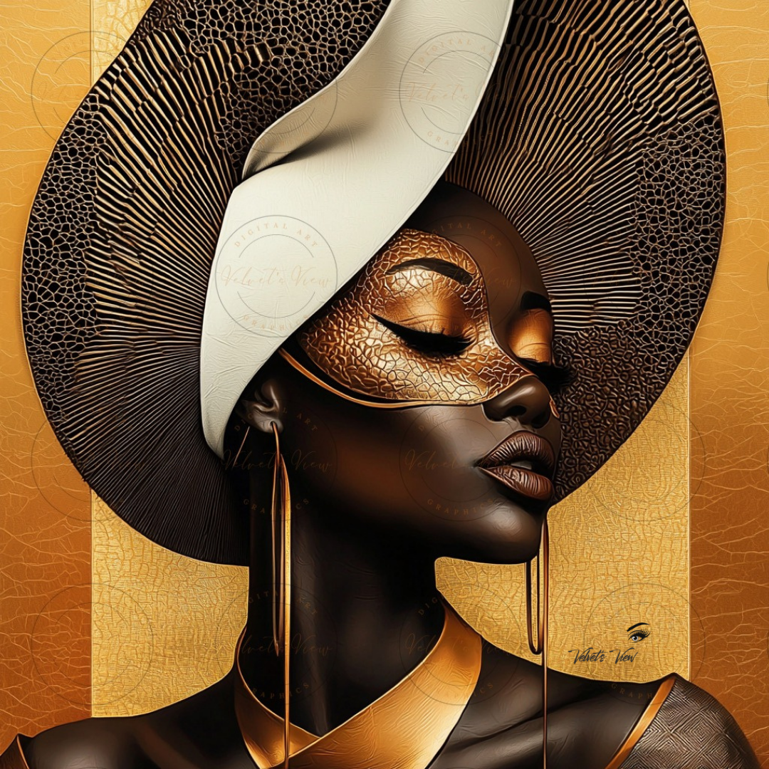 Black Girl Art - Velvets View - Golden Essence: A Celebration of Beauty and Power - #5631472